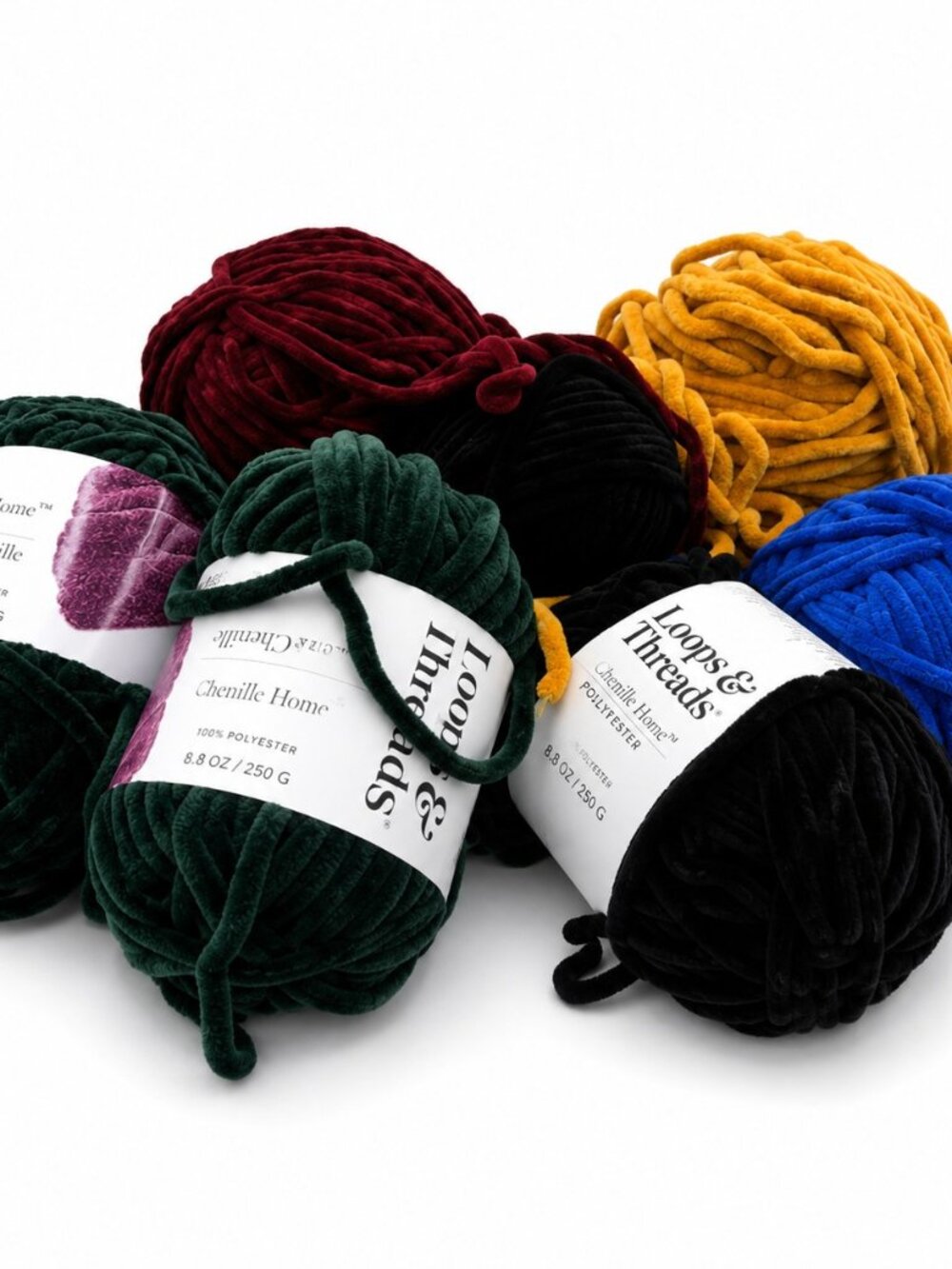 Loops & Threads Chenille Yarn Lot – Assorted Colors Plush Craft Yarn